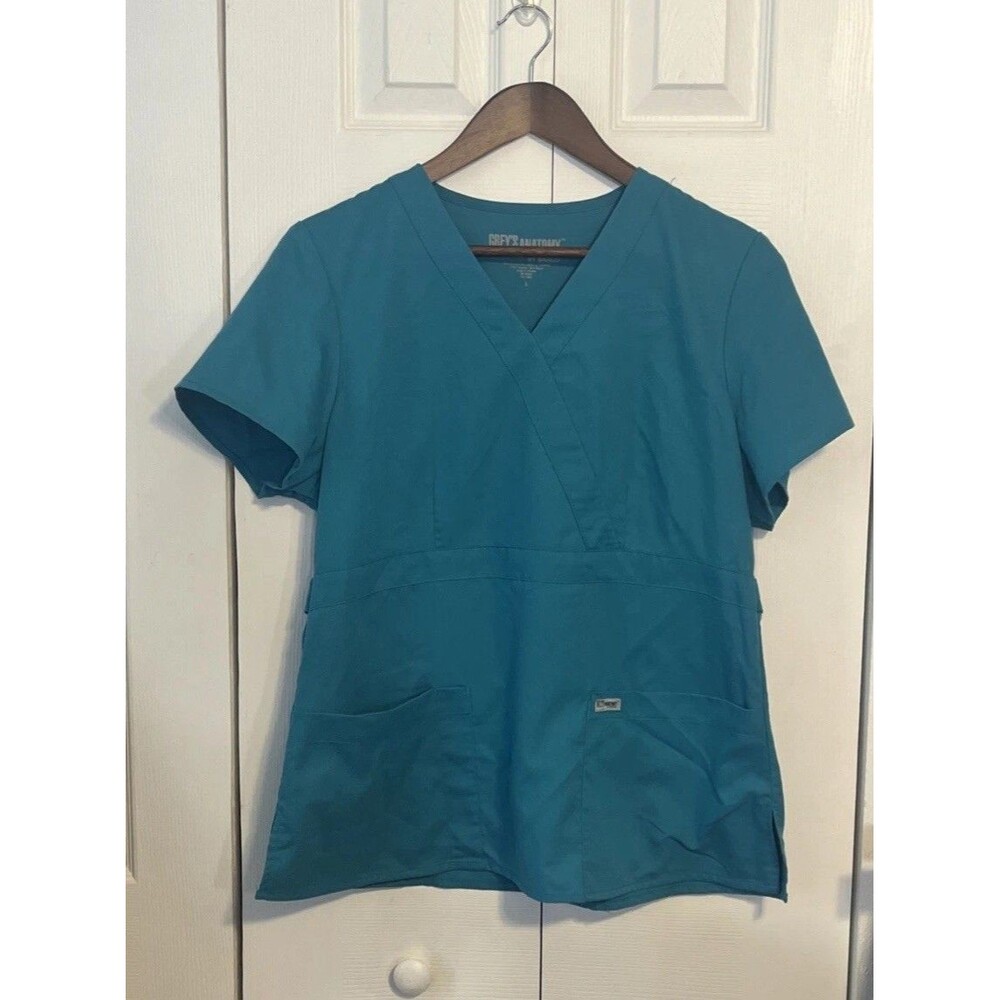 Greys Anatomy Women’s Large Teal Scrub Top Style # 4153